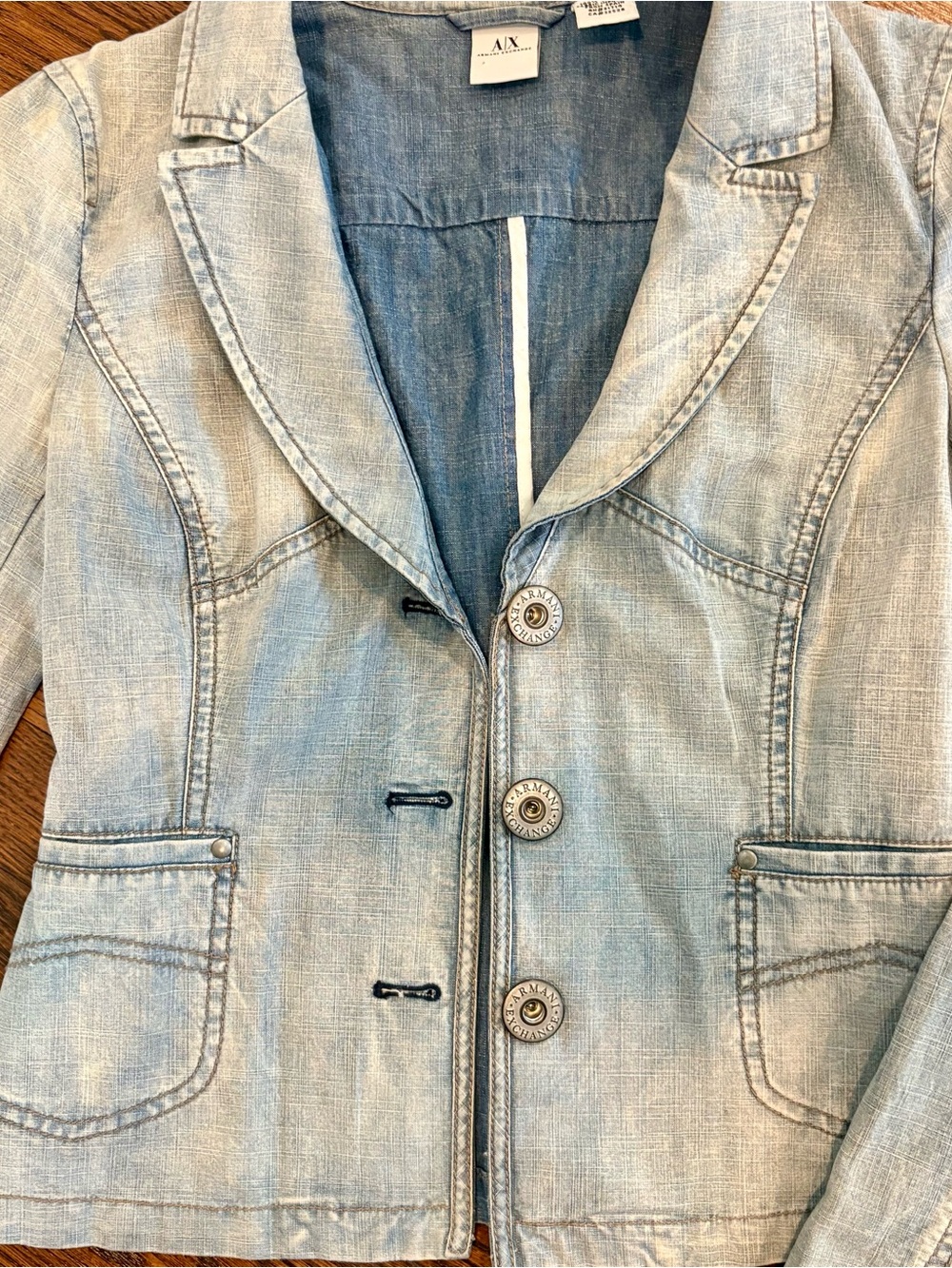 Armani Exchange Light Wash Denim Blazer Jacket - Picture 4 of 8
